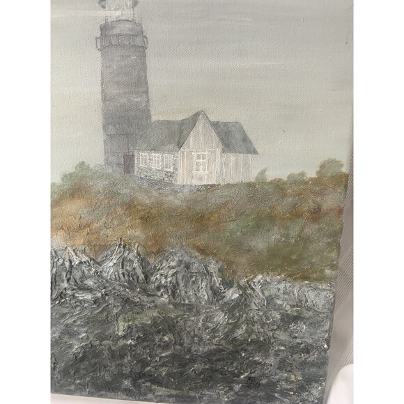 Hand Painted Original  Painting On Canvas Lighthouse Heavily Textured Sea Waves - Picture 5 of 11